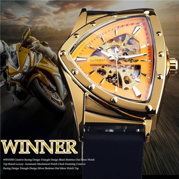 Skeleton Watches for Men, Automatic Mechanical Watch with Triangle Dial,Luminous - Picture 2 of 6